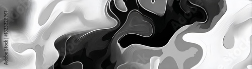 minimalist black and white abstract design with swirls