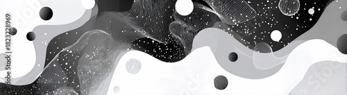 minimalist black and white abstract design with swirls