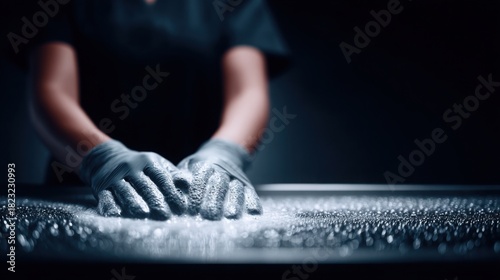 Professional industrial worker wearing durable safety gloves with ergonomic design, anti-slip grip, and breathable fabric for optimal hand protection in various work environments