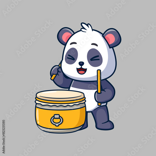 Cute Panda Playing Drum Cartoon