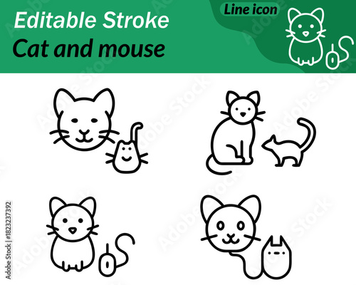 Cat and mouse set line Icon . Additional elements like test tubes or subtle molecular symbols may accompany the flask to emphasize experimentation. Smooth lines clean curves and balanced proportions.