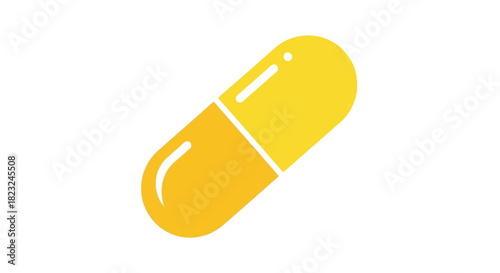 A vibrant yellow pill capsule isolated on a clean white background, symbolizing health and medicine