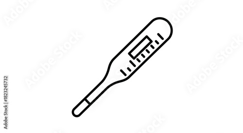 Simple line icon of a digital thermometer with a display showing a temperature reading