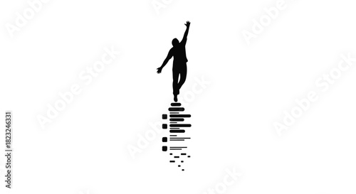 Silhouette of a person reaching for the sky atop a column of abstract data.