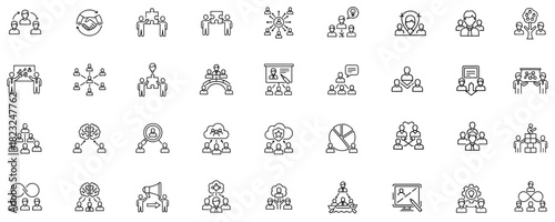 Illustrative Business Organization Icons Displaying Teamwork and Communication