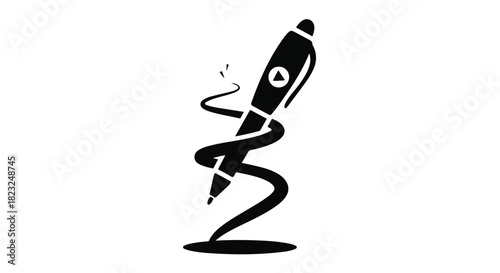 Black pen with a creative ink swirl, symbolizing writing and imagination
