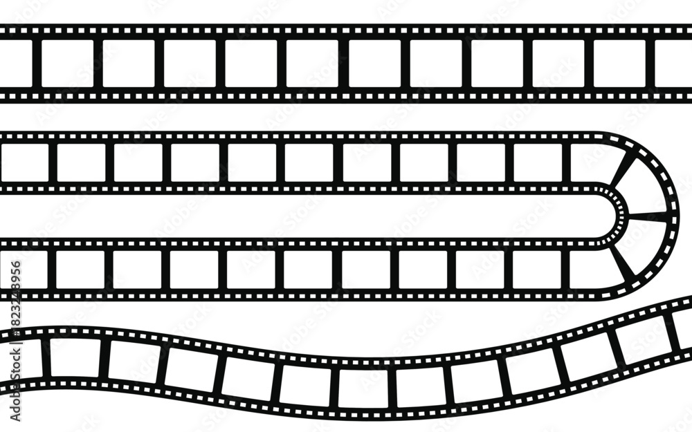 Fototapeta premium Film strip, movie reel, cinema frame, curved film path, vintage film border, photography strip design, retro movie template