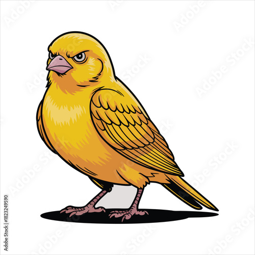 Bright Yellow Canary Bird - Small Songbird Illustration for Nature Design