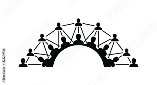 Connected people forming a network structure, symbolizing teamwork and community.