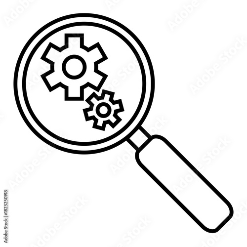 magnifying glass with gear line icon with editable stroke