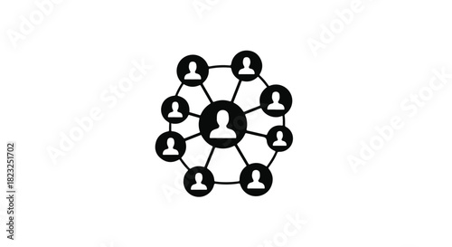 Interconnected group of people forming a network around a central figure, symbolizing connection and community.