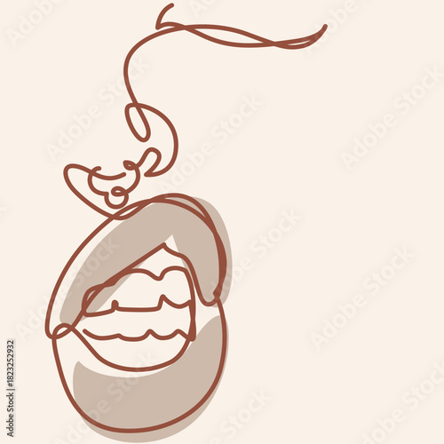 Sexy Lips with Nose Piercing Women Close up one line drawing. Sexy Lips with Nose Piercing Women Close up single line illustration. Sexy Lips with Nose Piercing Women Close up minimalist line art