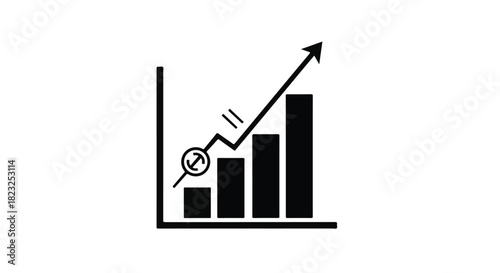 Bar graph showing strong upward trend and growth with arrow indicating progress and success.