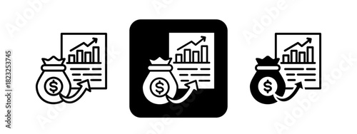 Capital Gain  Solid color and black line drawing vector illustration set