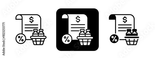 Excise  Solid color and black line drawing vector illustration set