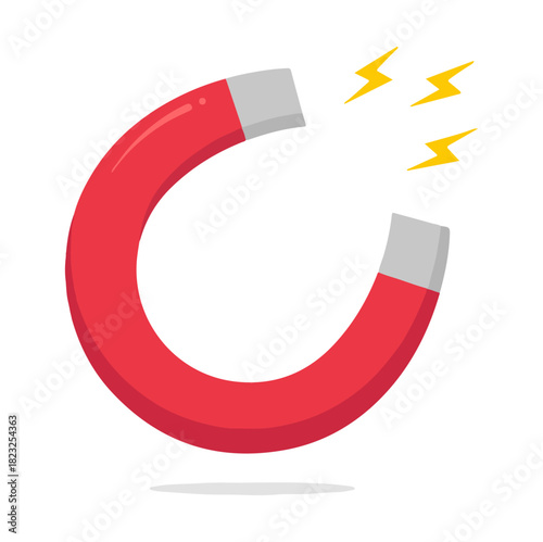 Red horseshoe magnet attraction flat cartoon vector icon