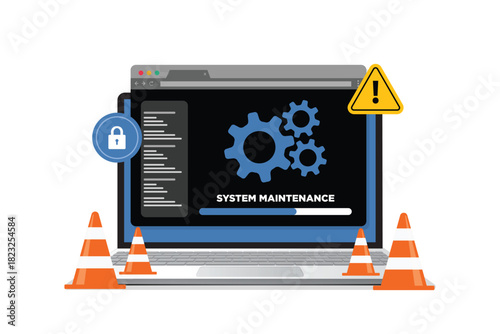 Computer system maintenance, update program and application, Installation of new Version software. Software update for Computer, device updating vector illustration