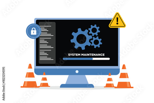 laptop system maintenance, update program and application, Installation of new Version software. Software update for laptop, device updating vector illustration