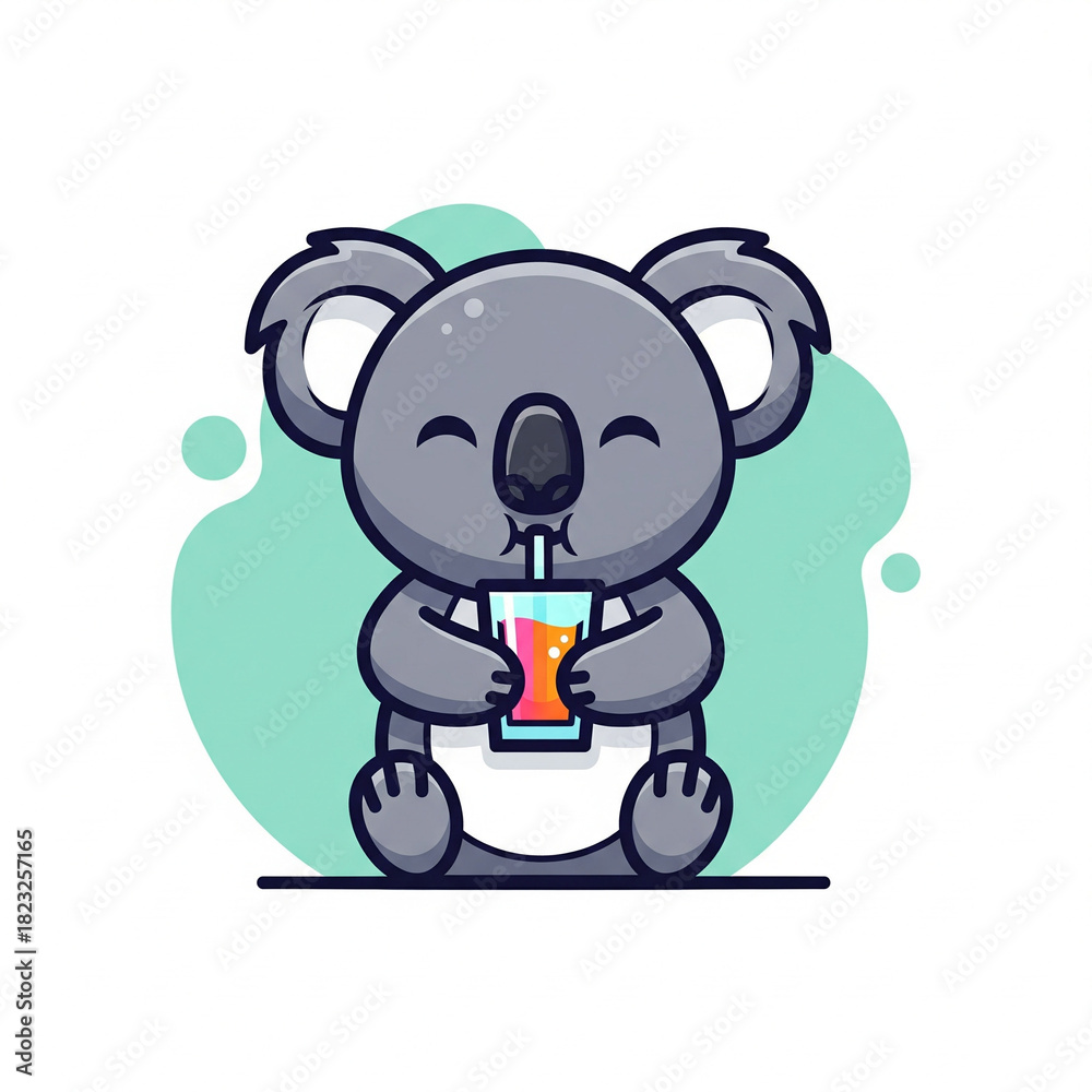 Obraz premium Icon of a koala drinking juice