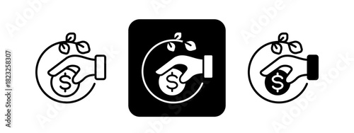 Contribution  Solid color and black line drawing vector illustration set