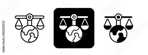 Justice  Solid color and black line drawing vector illustration set