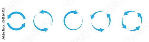 circle arrow icon isolated on white background. Circle arrows icon set. Blue circle arrows icon set. Round reload sign, repeat icon, rotate arrow symbol, arrow pictogram, refresh reload rotation loop,