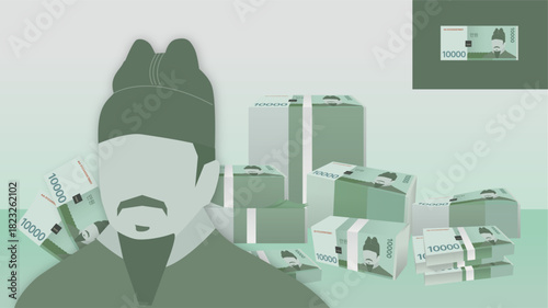 Korean 10000 won banknote with character illustration