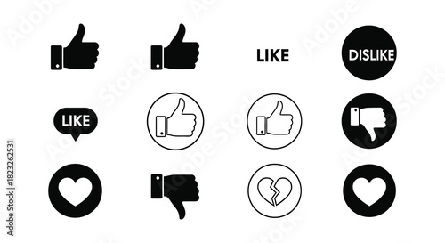 Collection of social media reaction icons likes dislikes and hearts