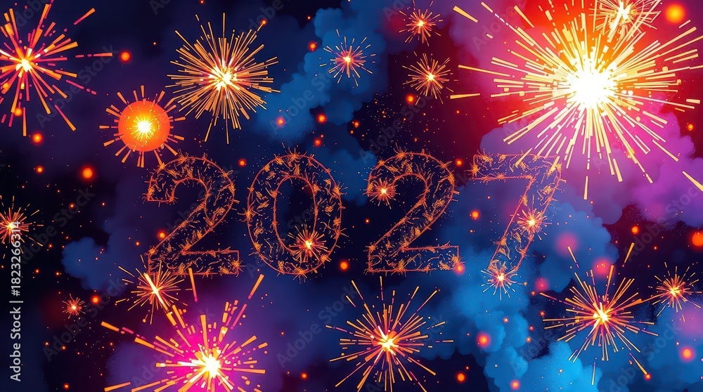 Fototapeta premium 2027 New Year's Eve Geometry Fireworks