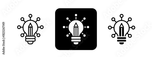 Creativity  Solid color and black line drawing vector illustration set