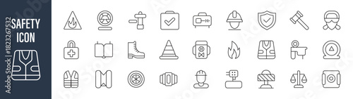 Work Safety construction outline icons concept. Linear icon collection. Editable stroke.