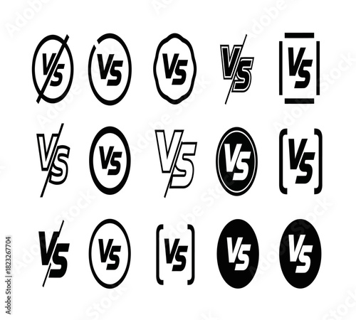 A collection of versus vs icons and symbols in various styles, representing comparison, competition, and opposition, isolated on