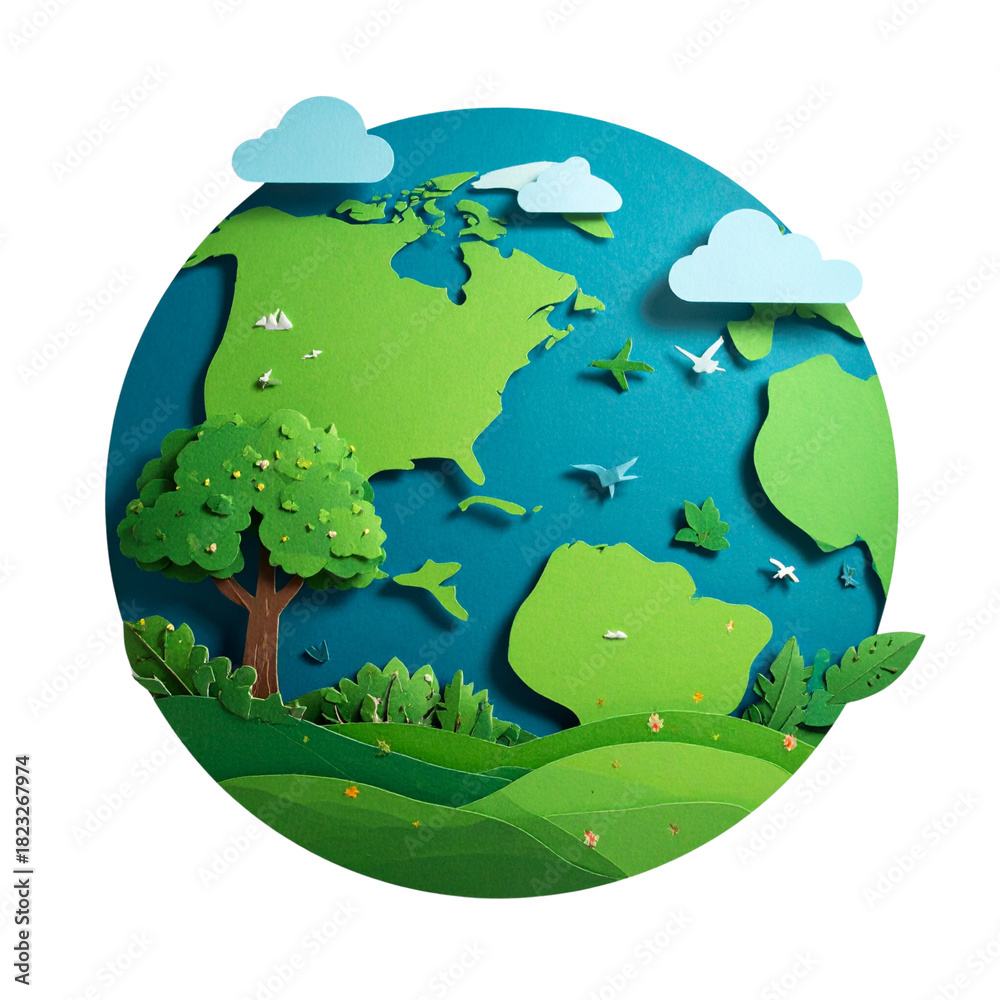 Naklejka premium Green earth globe illustration with leaves is a global environment ecology concept vector symbol