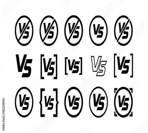 A collection of versus vs icons and symbols in various styles, representing comparison, competition, and opposition, isolated on