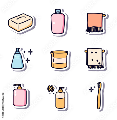 Bathroom essentials set vector illustration minimalist design