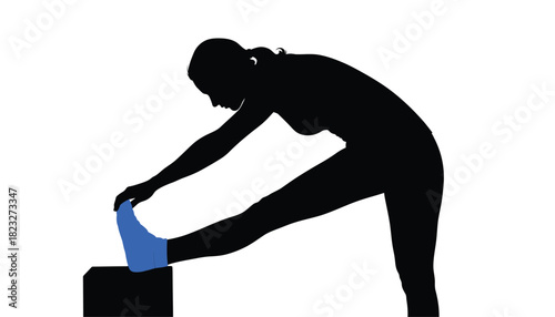 Silhouette of a woman stretching her leg fitness and exercise concept isolated on white background