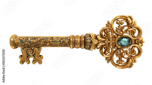 Baroque Style Gold Key with Turquoise Details

