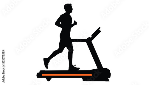Silhouette of a man running on a treadmill fitness workout illustration isolated on white background