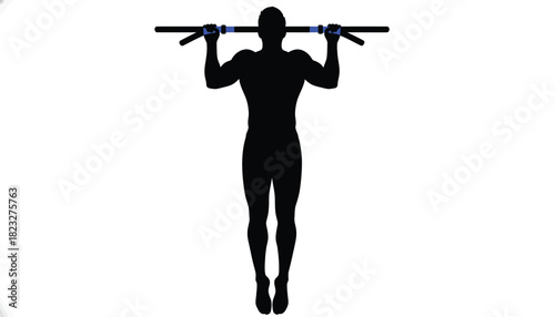 Silhouette of a man doing pull-ups a fitness exercise illustration isolated on white background