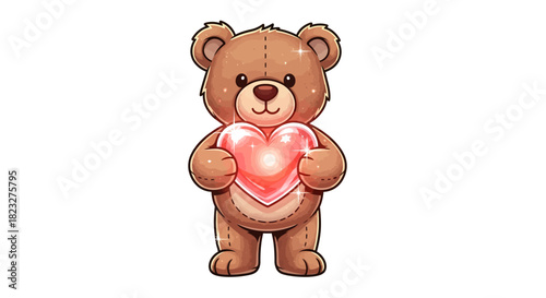Adorable teddy bear holding a glowing heart, ready to share love and happiness in your next project, perfect for Valentine's or children's themes