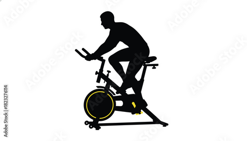 Silhouette of a man on a stationary bike indoor cycling workout illustration for fitness and exercise concepts