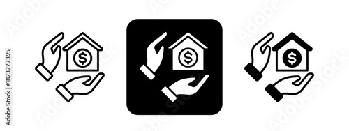 Mortgage  Solid color and black line drawing vector illustration set