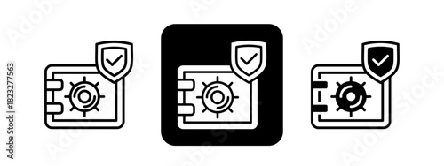 Safe Deposit  Solid color and black line drawing vector illustration set