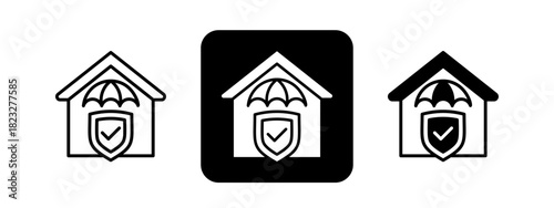 Home Insurance  Solid color and black line drawing vector illustration set