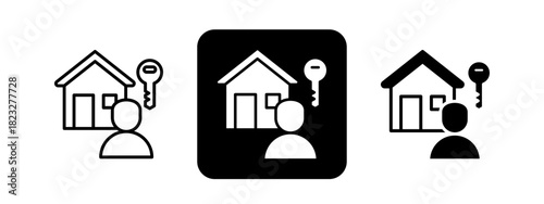 Tenant  Solid color and black line drawing vector illustration set