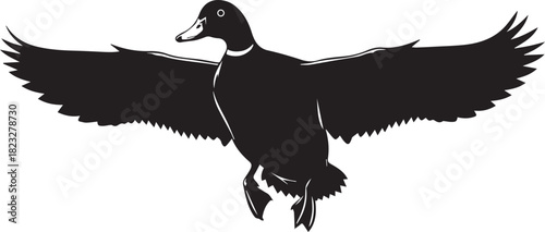 Landing mallard duck silhouette isolated on white background. Duck icon vector illustration design