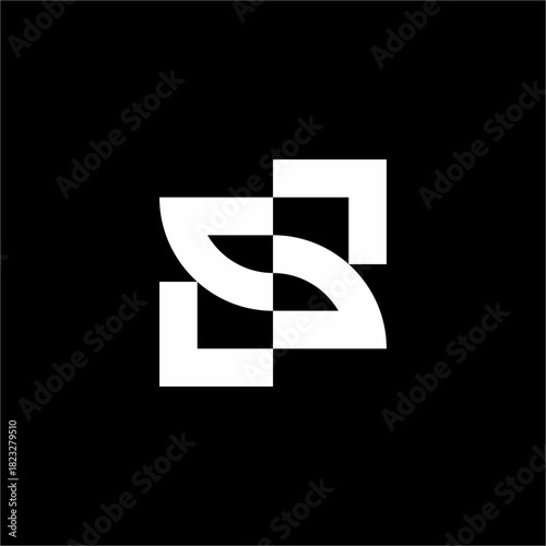 Sleek, futuristic emblem where a curved0 "S" is defined by the sharp contrast of four quadrants. Perfect for gaming or digital software.