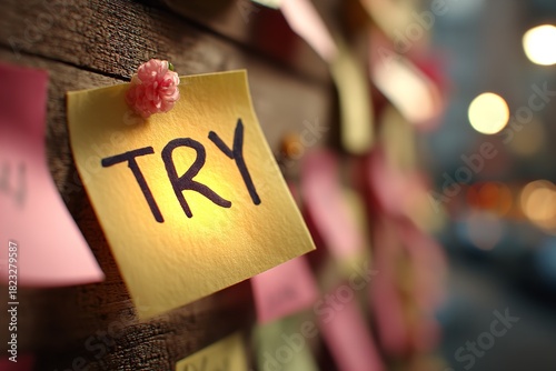 Notes of encouragement light up a cozy workspace in the evening glow