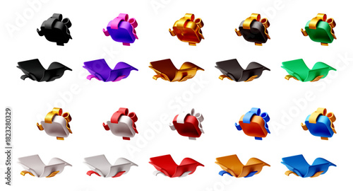 3D Gift box and open gift box icon set. Holiday present with shiny ribbon. Birthday, Christmas, New Year, Valentines Day present concept. Vector illustration