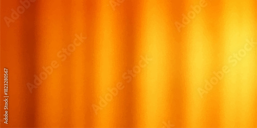 Abstract golden silk curtain backdrop with yellow and orange light waves and flowing fabric texture